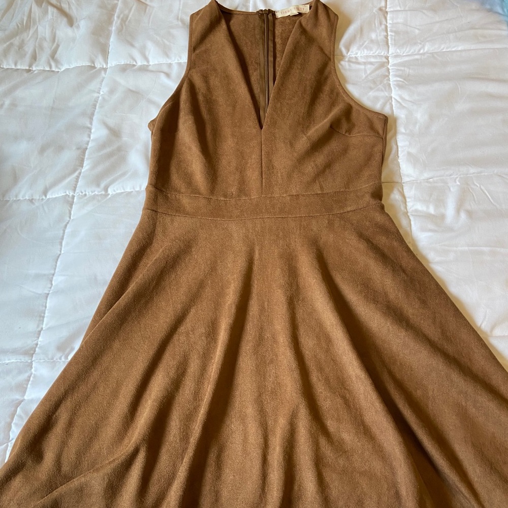 Suede Skater Dress with Plunge Neckline